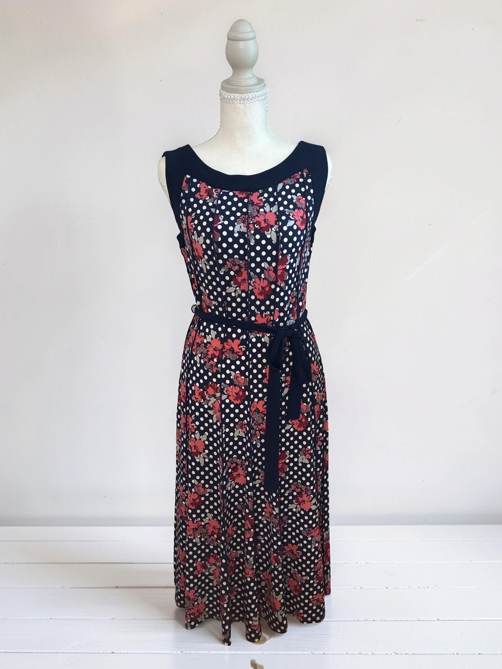 NorthStyle Navy Polka Dot & Red Floral Midi Dress